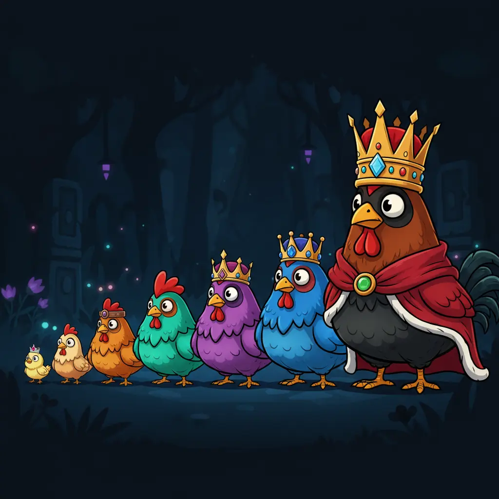Chicken Shoot tier system showing all 8 chicken types with multipliers